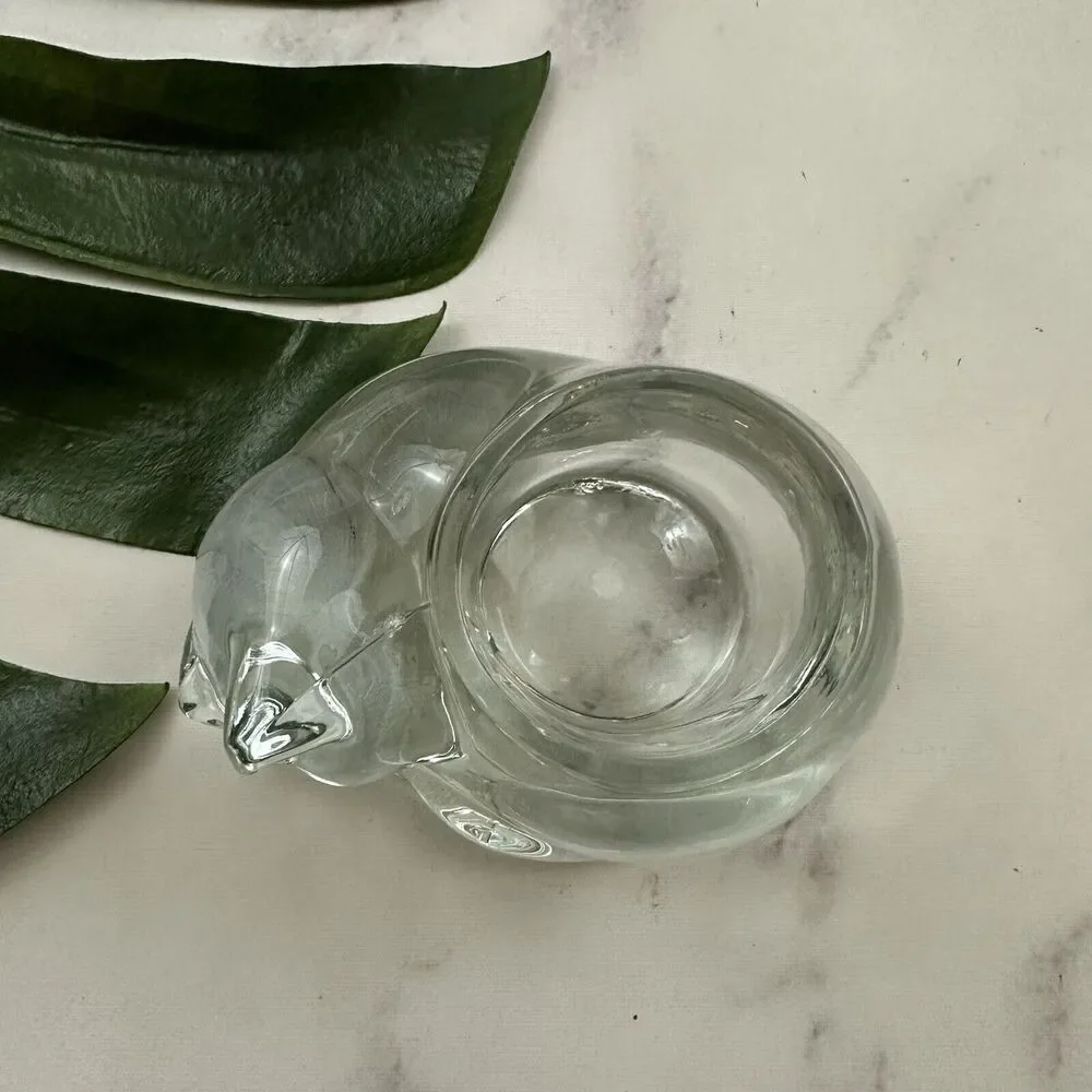 Vintage Clear Glass Cat Candle Holder Kitten Small Decor Cottagecore Votive